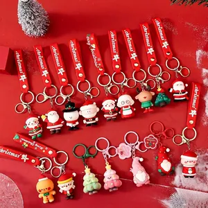 Cute Christmas snowman and reindeer PVC keychains with silicone wrist straps for bags