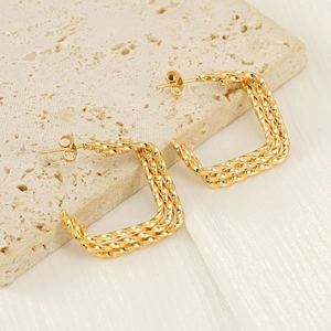 Boucles d'oreilles créoles carrées torsadées en or 18 carats avec design tissé