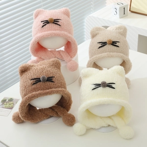 Winter-Plüschmützen für Babys mit Katzenohren in verschiedenen Farben aus weichem Fleece