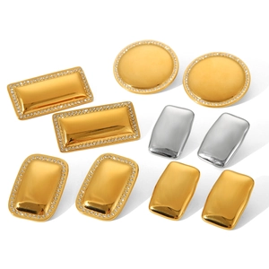 Polished 18K gold and silver stainless steel geometric earrings with diamond accents