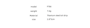 Specifications of F786 titanium steel earrings: weight 7.6g, size 2.8x3cm with oil drip detail
