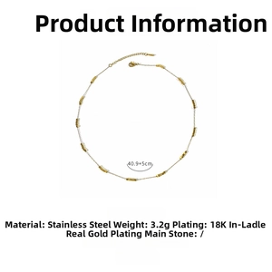 Detail of 18K gold plated stainless steel necklace with small cube beads and adjustable chain