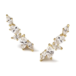 Elegant gold olive leaf ear crawlers with marquise-cut cubic zirconia for women