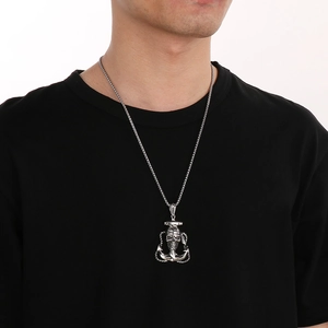 Gotischer Punk-Totenkopf-Anker-Anhänger aus silbernem Edelstahl für Herren