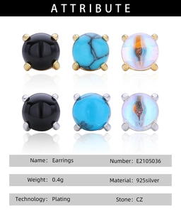 Macro view of 925 silver stud earrings with claw-set CZ stones in multiple colors