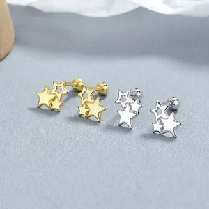 Overlapping Stars Stud Earrings With 925 Sterling Silver Earring Post Ball Screw Back Minimalist Jewelry For Women Trendy