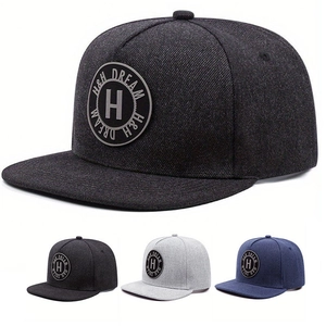Casquette Snapback Unisexe Street Style Lettre H Brodée Acrylique Bord Plat Hip Hop Casquette De Baseball Pour Extérieur