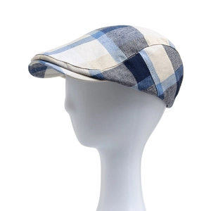 Breathable blue and white plaid ivy cap for women and men in vintage British flat style
