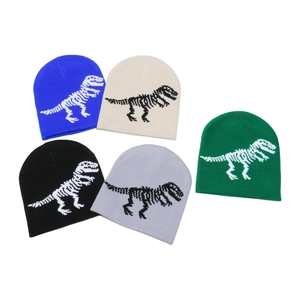 Kids knitted beanie hats with dinosaur skeleton pattern in five various colors