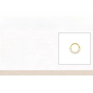 Detail view of 925 sterling silver 8mm gold-plated hoop ring with white cubic zirconia stones