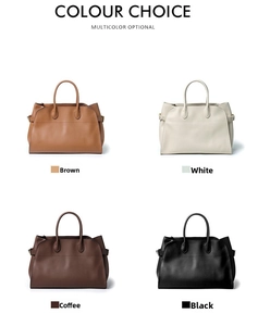 Collage of leather tote bags in brown, white, coffee, and black with grainy texture
