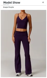 Close-up of Grape Purple high-waist yoga pants fabric with V-neck sports vest set