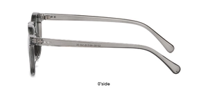 Side view of translucent grey frames showing model E2183 and temple arm measurements