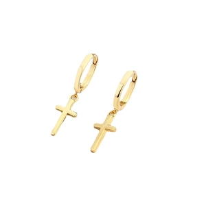 Minimalist S925 sterling silver huggie hoop earrings with gold cross charm for women