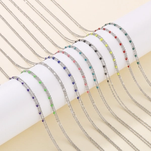 Stainless Steel Double Layer Necklace With Colorful Resin Enamel Beads Minimalist O Chain Pendant For Women