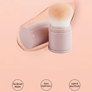 Portable large mushroom head powder brush with pink case for smooth makeup application