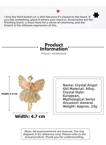 Detailed size specifications for rhinestone angel girl brooch with alloy and crystals