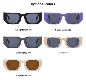Detailed color selection of trendy rectangle sunglasses in five stylish finishes