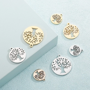 Stainless Steel Tree Of Life Charms Hollow Round Circle Pendants DIY Jewelry Making Findings For Necklaces Bracelets