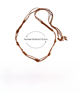 Bohemian wood bead waist chain detail showing 176.3cm length and 18.8g lightweight design
