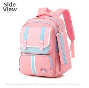 Pink and blue school bag with breathable honeycomb straps and matching pencil case