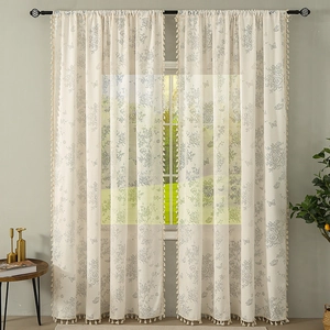 Floral Butterfly Jacquard Sheer Curtains With Tassel Edge Rose Pattern Polyester Voile Window Drapes For Bedroom Home Decor