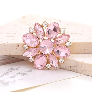 Elegant pink crystal flower accessory with marquise cut stones and gold alloy base