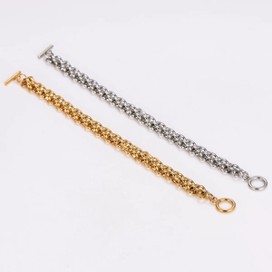 Minimalist double-layered stainless steel OT buckle bracelet in gold and silver finish