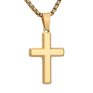 Minimalist gold stainless steel cross necklace with a polished finish and sleek chain