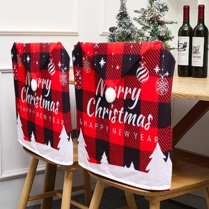 Christmas Chair Back Covers Cartoon Santa Snowman Reindeer Pattern Brushed Fabric Festive Dining Room Decor