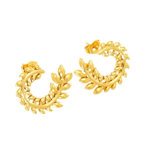 Golden wheat leaf stud earrings in retro C-shaped design made of titanium steel