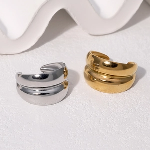 Minimalist Thick Wide Band Ring Stainless Steel 18K Gold Plated Rounded Open Adjustable Chunky Polished Jewelry For Women