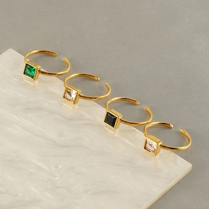 Minimalist gold adjustable rings with square zircon stones in four vibrant colors