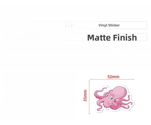 Detail showing waterproof vinyl ocean animal stickers with matte finish and specifications