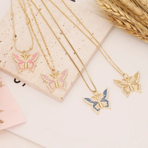 Butterfly Pendant Necklace Copper Colorful Enamel Zircon Inlaid Golden Clavicle Chain For Women