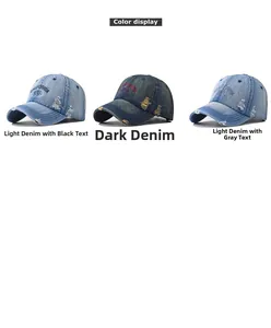 Three washed denim baseball caps with California Surf embroidery and distressed details