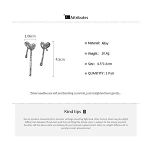 Size chart showing 4.5cm length and 1.6cm width for silver molten heart drop earrings