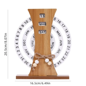 Creative wooden perpetual calendar with rotatable rings for home and office desk decor