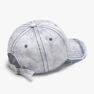 Retro distressed washed denim baseball cap with embroidery and adjustable metal buckle