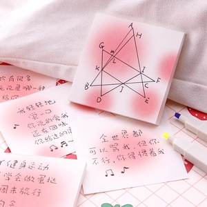 Notas adhesivas con degradado halo rosa, patrones geométricos y frases en chino
