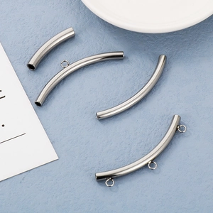 Polished stainless steel curved tube beads with loops for DIY jewelry making and crafts