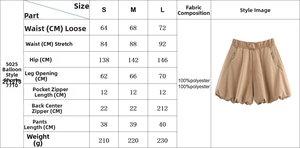 Tabella delle taglie dettagliata e specifiche del tessuto per pantaloncini a palloncino
