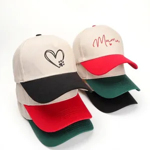 Casquette De Baseball En Coton Imprimé Coeur Lettre Mama Couleur Contrastée Protection Solaire Ajustable Femme Casual