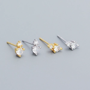 Elegant 925 silver stud earrings with double round zircons in gold and silver finish