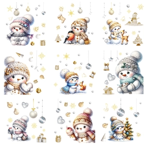 Set of 9 Christmas snowman window stickers with colorful hats and scarves for festive decor