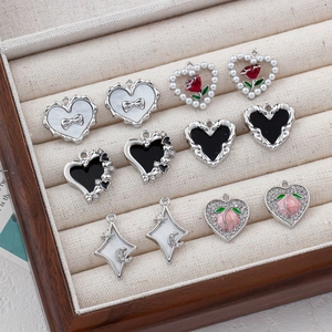 Alloy Enamel Charms Pendants With Faux Artificial Pearl Rhinestone For DIY Necklace Bracelet Making Vintage Heart Star Tulip
