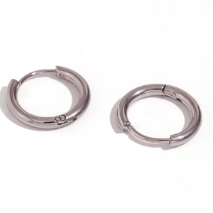 Polished silver stainless steel hoop earrings with high-shine finish and secure hinge clasp