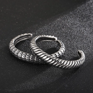 Silver dragon scale and twist pattern punk style titanium steel open cuff bracelets