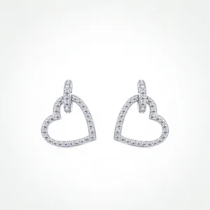 Hollow Heart Dangle Earrings 925 Sterling Silver With Pave Zircon Delicate Romantic Earring For Women
