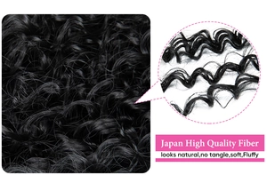 Macro texture of black curly synthetic hair with high quality heat resistant fiber detail